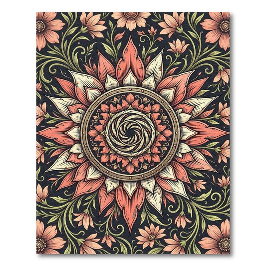 Vintage Coral Floral Mandala Swirl Rug