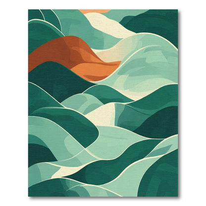Abstract Teal Orange Wavy Landscape Rug