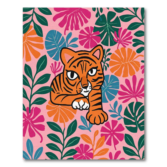 Joyful Tiger Floral Jungle Garden Rug