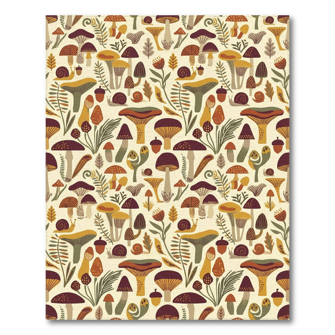 Whimsical Mushroom Fern Acorn Snail Rug