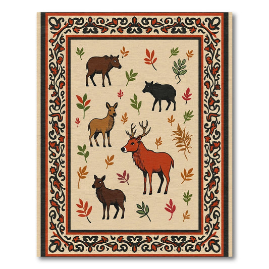 Woodland Animals Border Folk Art Rug