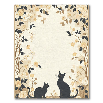 Vintage Black Cats Floral Garden Rug