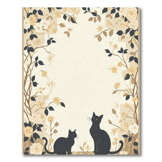 Vintage Black Cats Floral Garden Rug