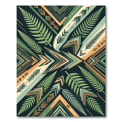 Green Fern Tribal Arrow Composition Rug