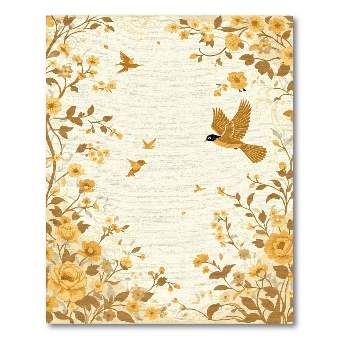 Golden Botanical Birds and Blossoms Rug