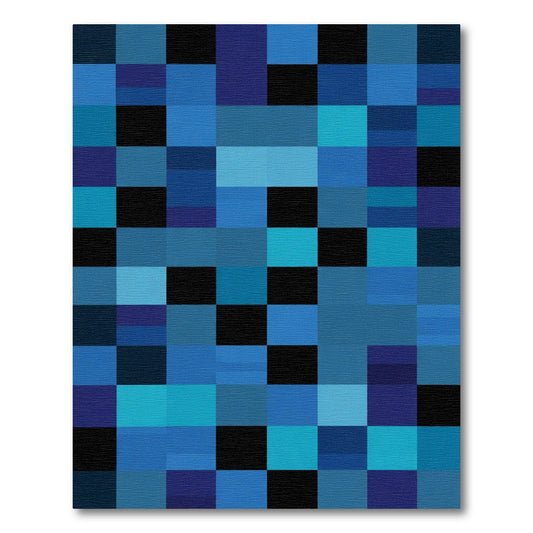 Modern Blue Black Geometric Squares Rug