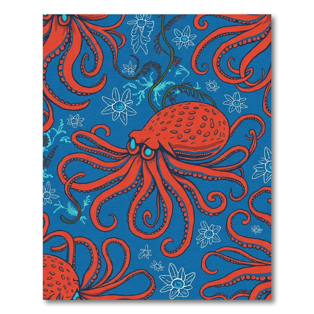 Orange Octopus Blue Floral Medley Rug