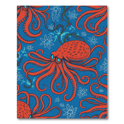 Orange Octopus Blue Floral Medley Rug