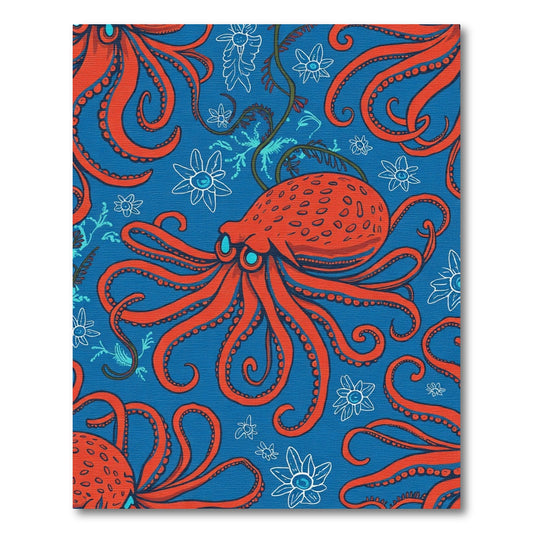 Orange Octopus Blue Floral Medley Rug