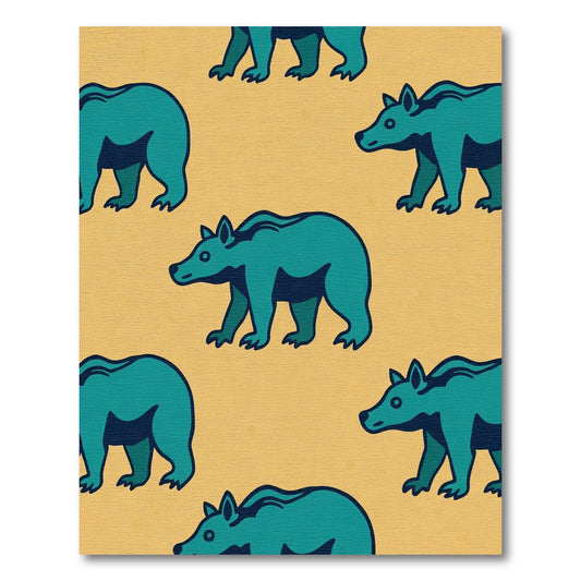 Teal Bear Repeating Meadow Pattern Rug