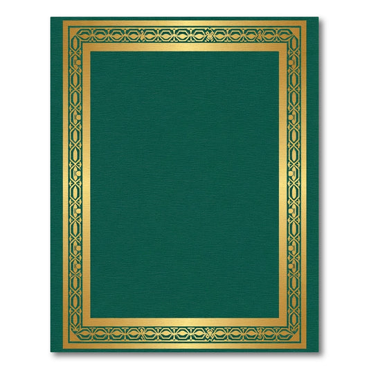 Emerald Green Gold Geometric Border Rug