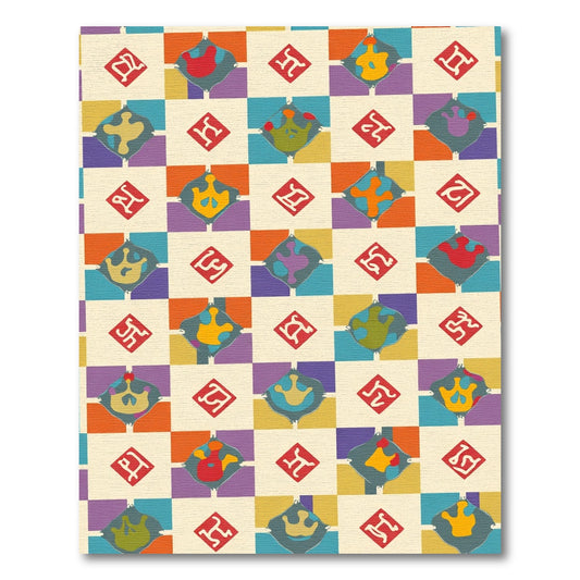 Colorful Geometric Diamond and Crown Rug