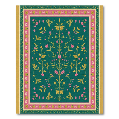Emerald Green Pink Flowering Tree Rug