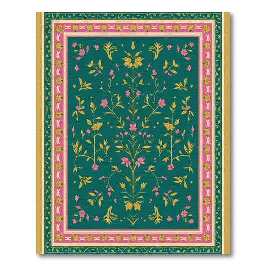 Emerald Green Pink Flowering Tree Rug