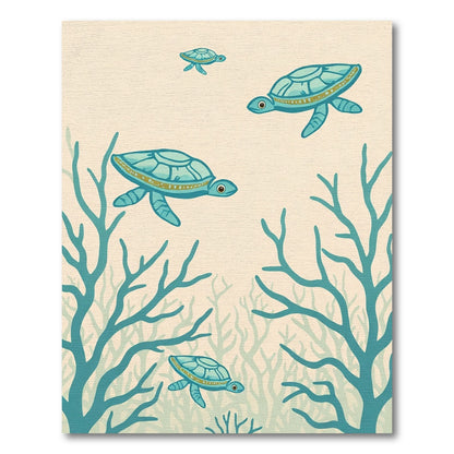 Blue Sea Turtles Underwater Coral Rug
