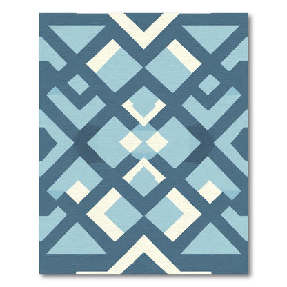 Deep Blue Geometric Lattice Rug