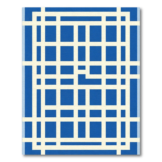 Bold Blue Grid Geometric Rug