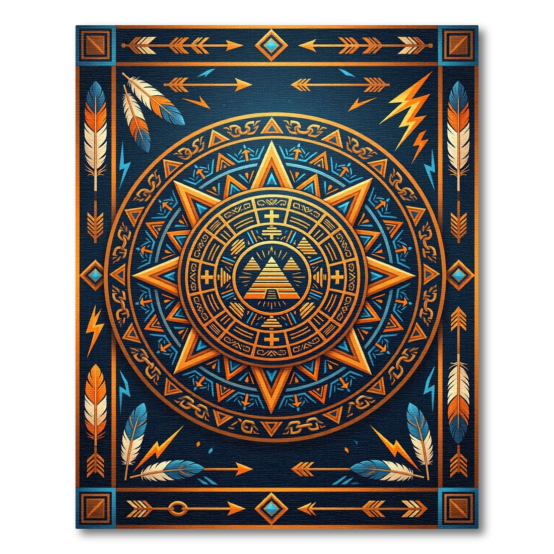 Golden Sun Aztec Celestial Geometric Tapestry Rug