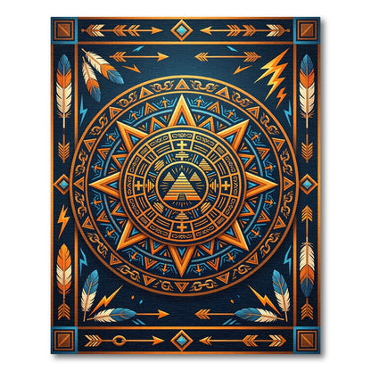 Golden Sun Aztec Celestial Geometric Tapestry Rug