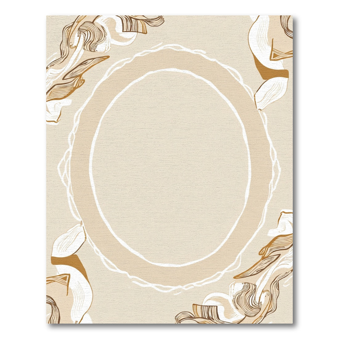 Ecru Abstract Swoosh Feather Frame Rug