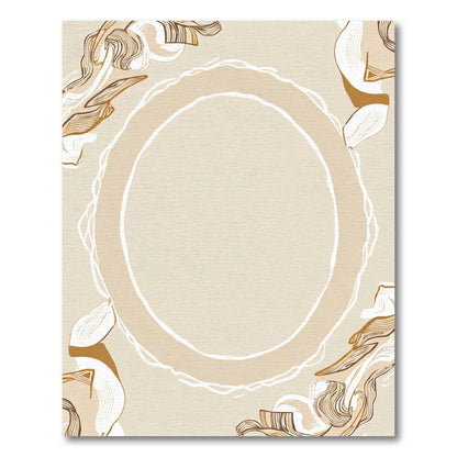 Ecru Abstract Swoosh Feather Frame Rug