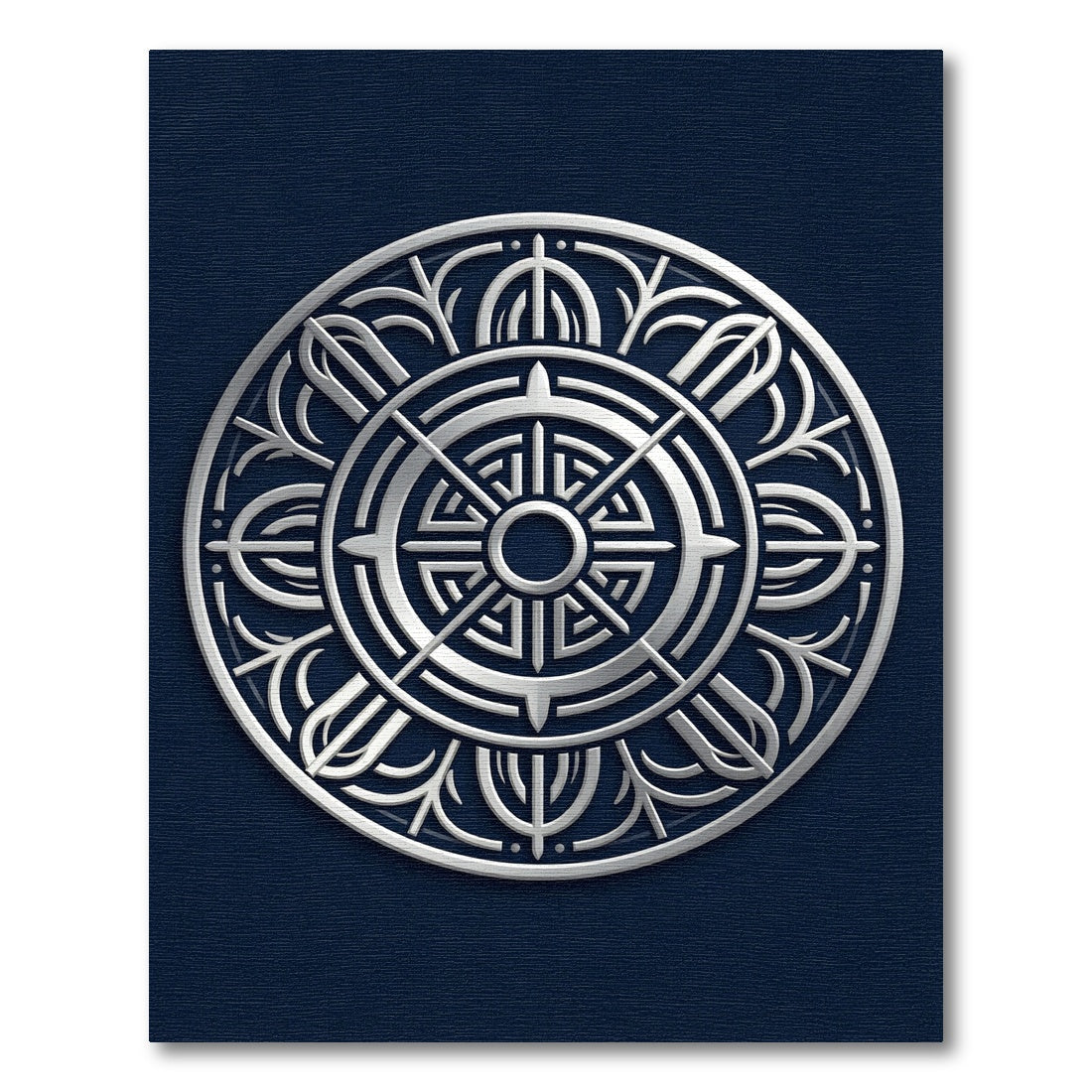 Silver Embossed Circular Mandala Medallion Rug
