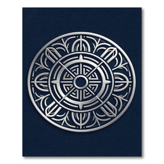 Silver Embossed Circular Mandala Medallion Rug