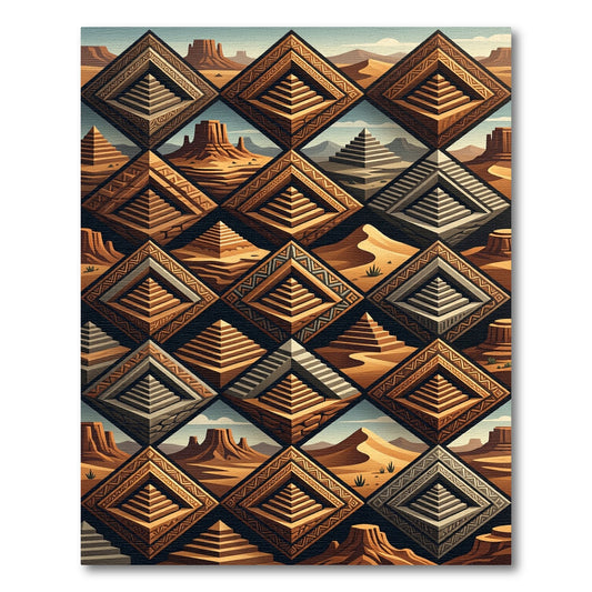 Earthy Terracotta Golden Aztec Diamond Pyramid Rug