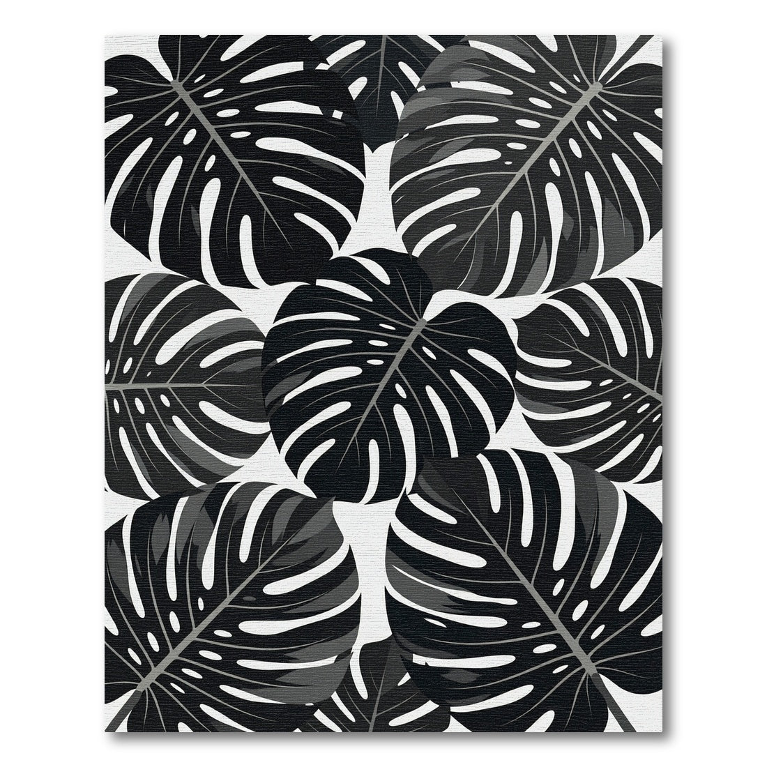 Monstera Leaves Black White Tropical Rug