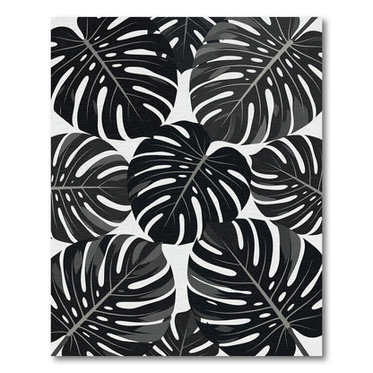 Monstera Leaves Black White Tropical Rug