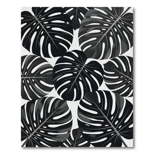 Monstera Leaves Black White Tropical Rug