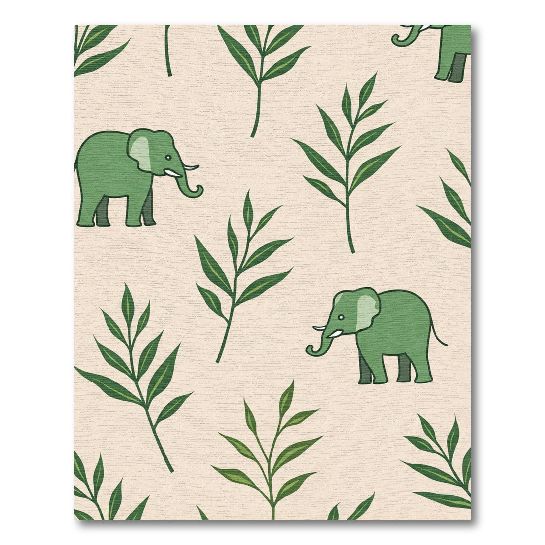 Green Elephants and Leafy Branches Rug