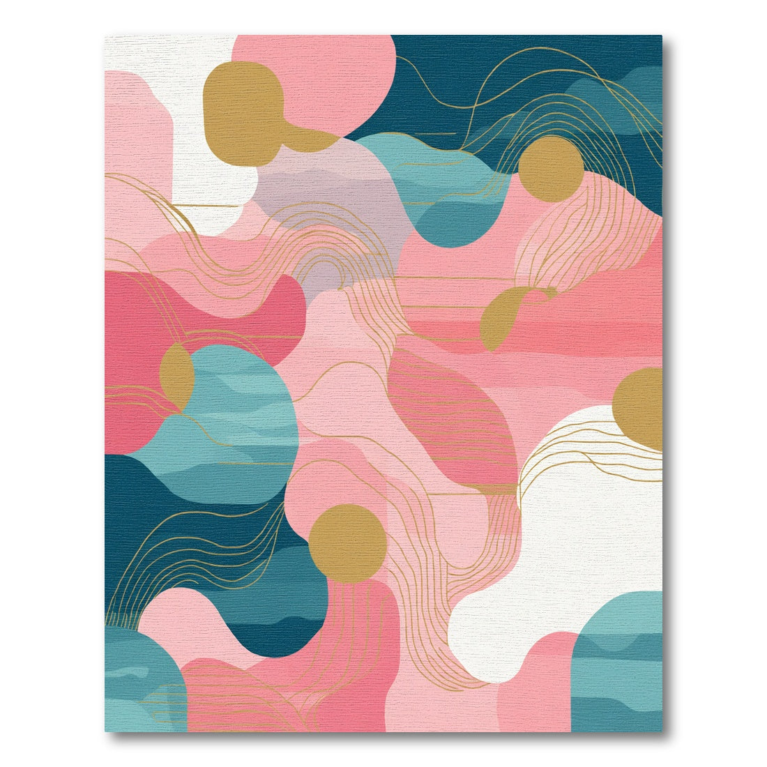 Modern Pink Teal Abstract Organic Waves Rug