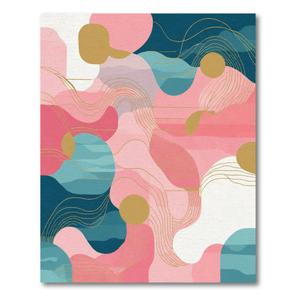 Modern Pink Teal Abstract Organic Waves Rug