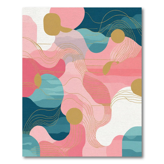 Modern Pink Teal Abstract Organic Waves Rug