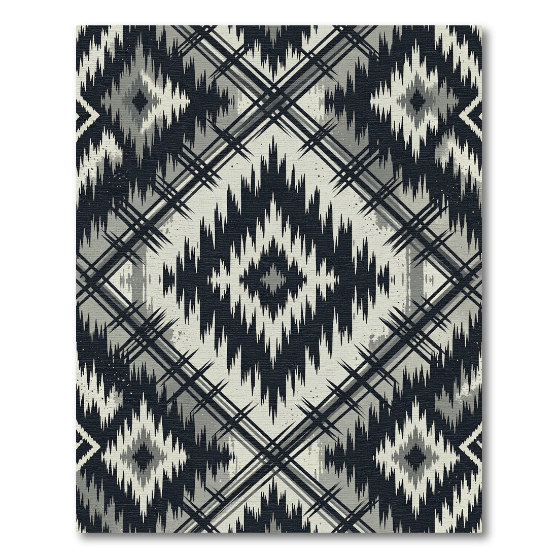 Black and Gray Tribal Diamond Plaid Rug