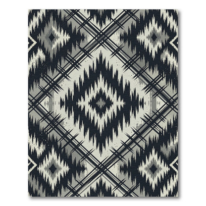 Black and Gray Tribal Diamond Plaid Rug