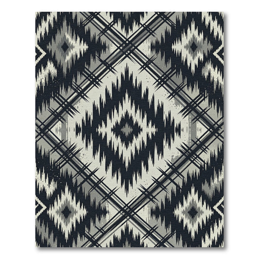 Black and Gray Tribal Diamond Plaid Rug