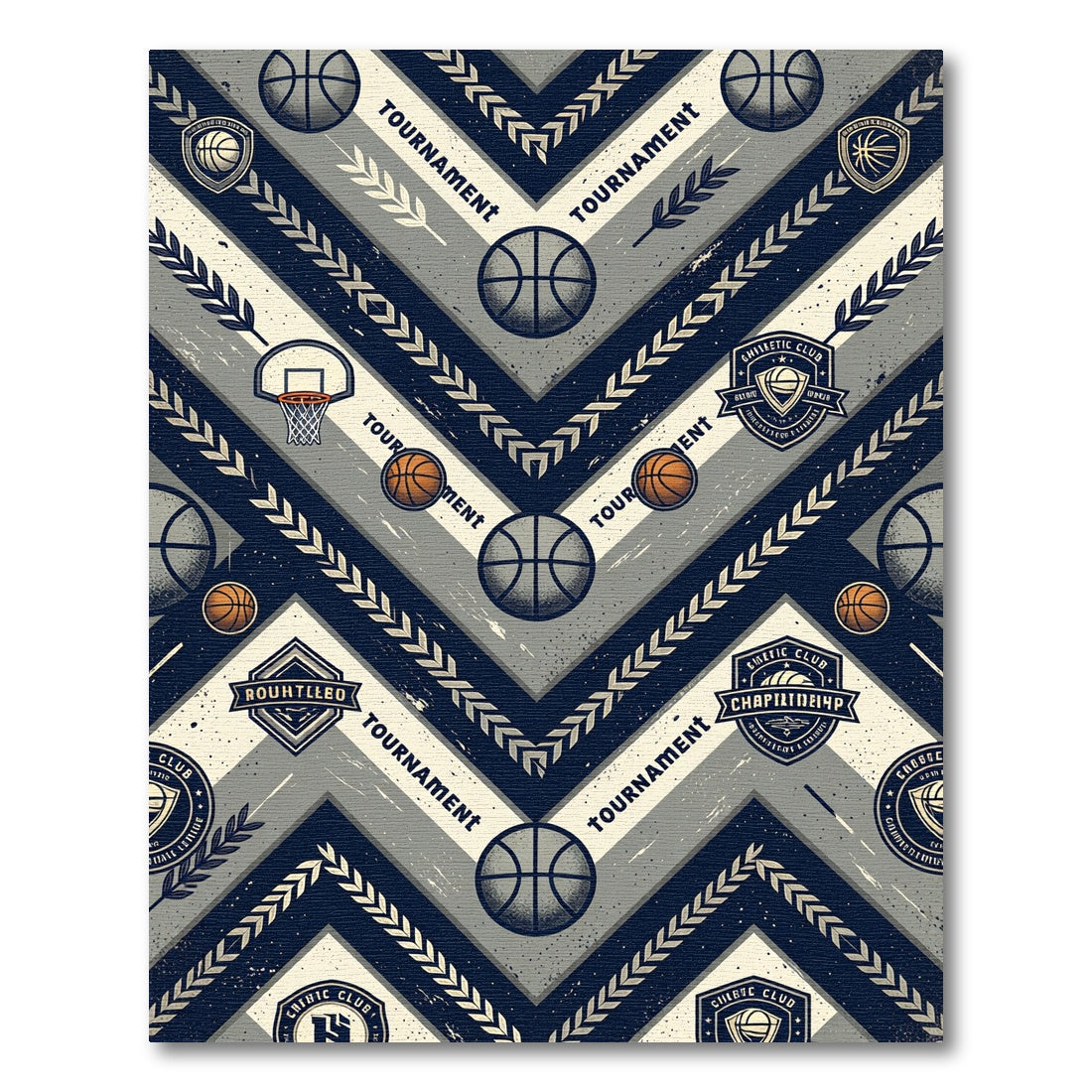 Vintage Athletic Basketball Chevron Stripe Rug