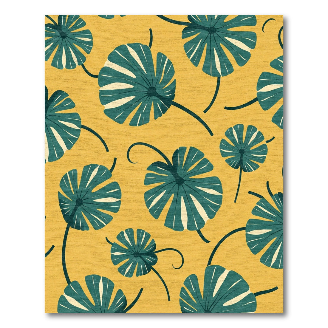Teal Leaf Swirl Mustard Yellow Rug