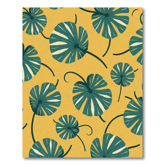Teal Leaf Swirl Mustard Yellow Rug
