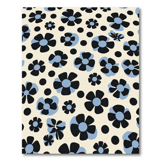 Retro Black Blue Pop Flower Rug