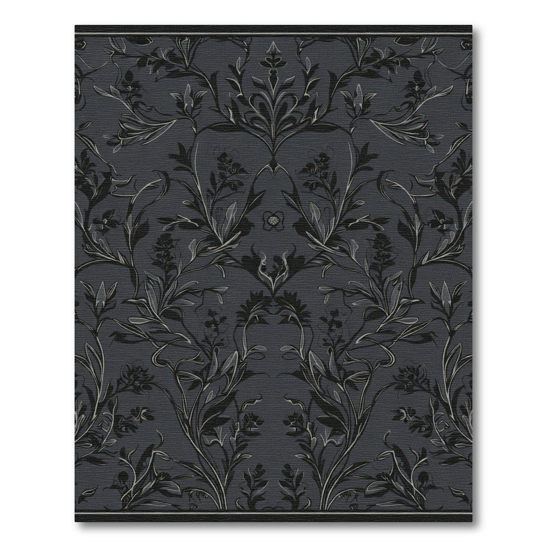 Dark Gray Floral Damask Oval Rug
