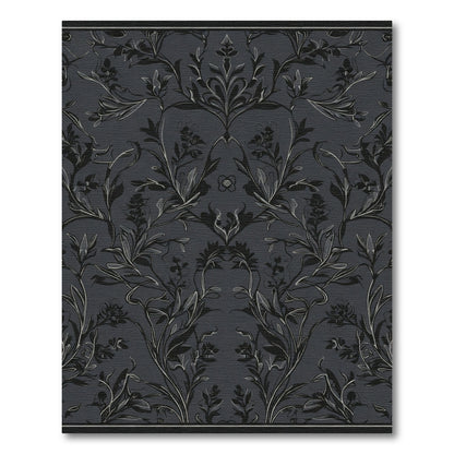 Dark Gray Floral Damask Oval Rug