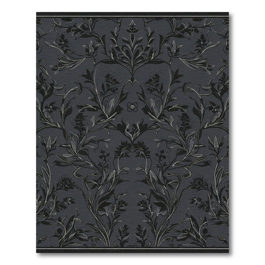 Dark Gray Floral Damask Oval Rug