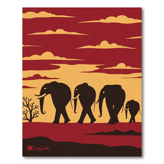Crimson Yellow Elephant Herd Migration Rug