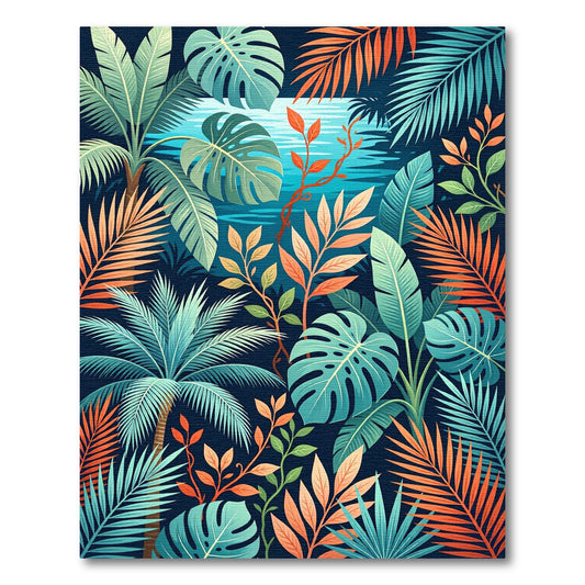 Tropical Foliage Teal Orange Palette Rug