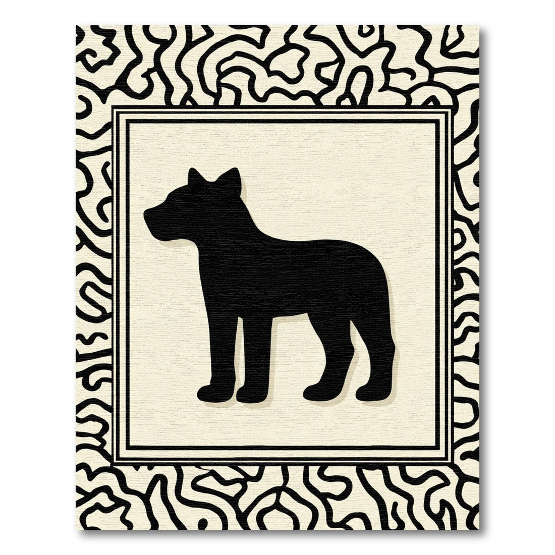 Black Dog Silhouette Ivory Maze Border Rug