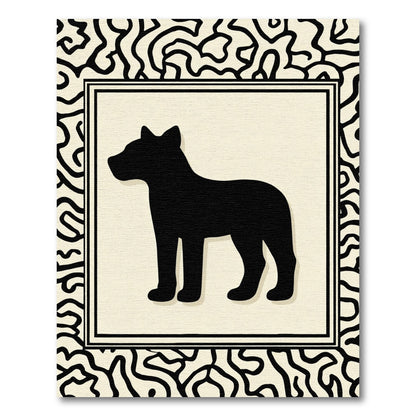 Black Dog Silhouette Ivory Maze Border Rug