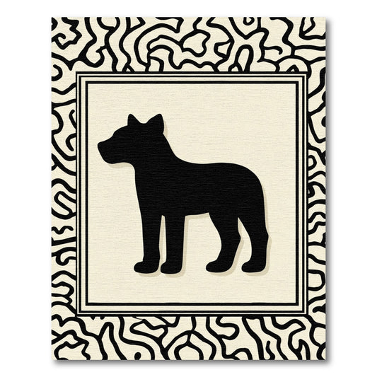 Black Dog Silhouette Ivory Maze Border Rug